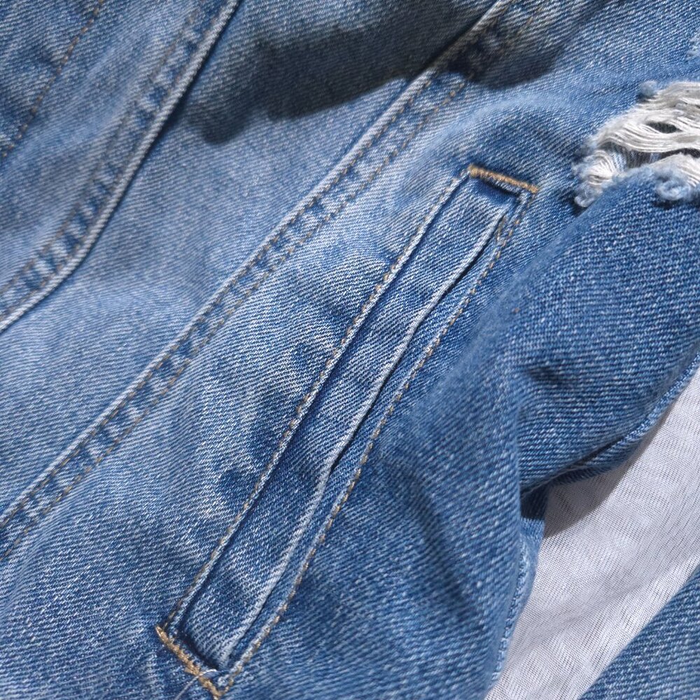 Ci Sono Distressed Denim Jacket, Size Large - Picture 6 of 10